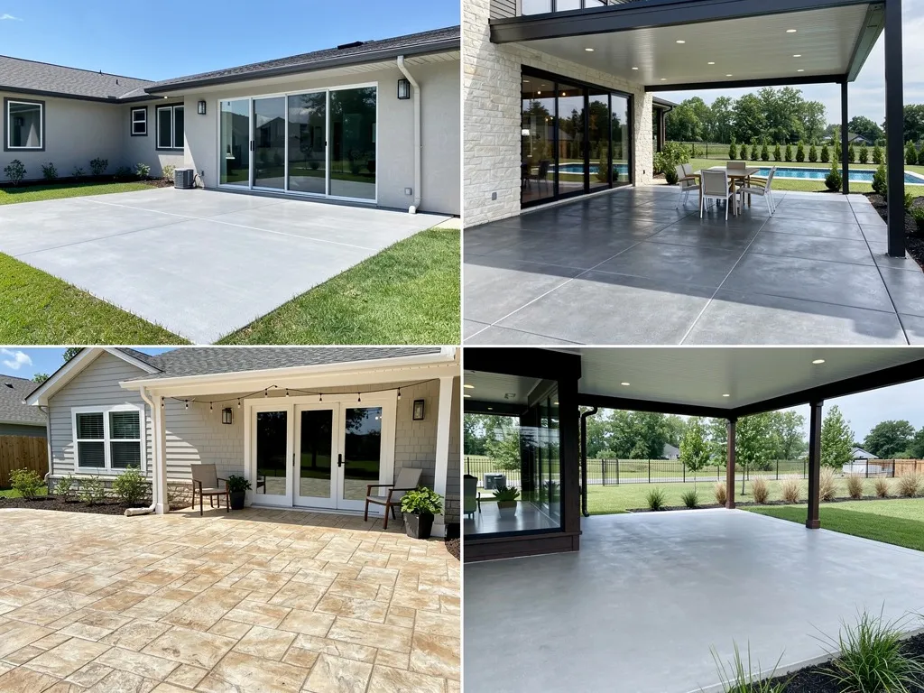 Concrete patio with broom finish at a Lakeway Texas home with Hill Country views