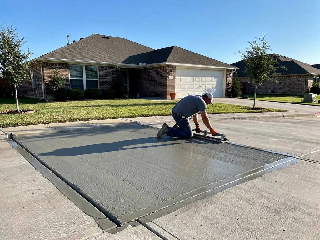 Concrete crack repair and resurfacing work on a residential driveway in Lakeway Texas